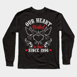 Our Heart United In Love Since 1996 Happy Wedding Married Anniversary 24 Years Husband Wife Long Sleeve T-Shirt